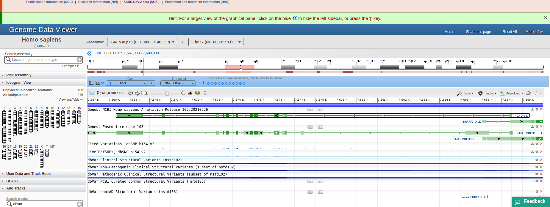 screenshot of NCBI Genome Data Viewer