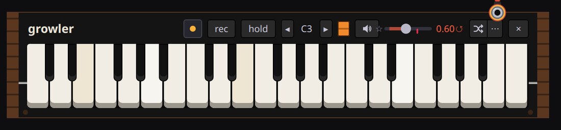 Growler’s keybed: the front of a Model D-style monosynth card.