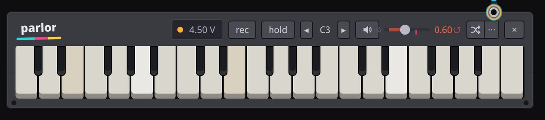 Parlor’s keybed: the front of an eight-bit sampling home keyboard.