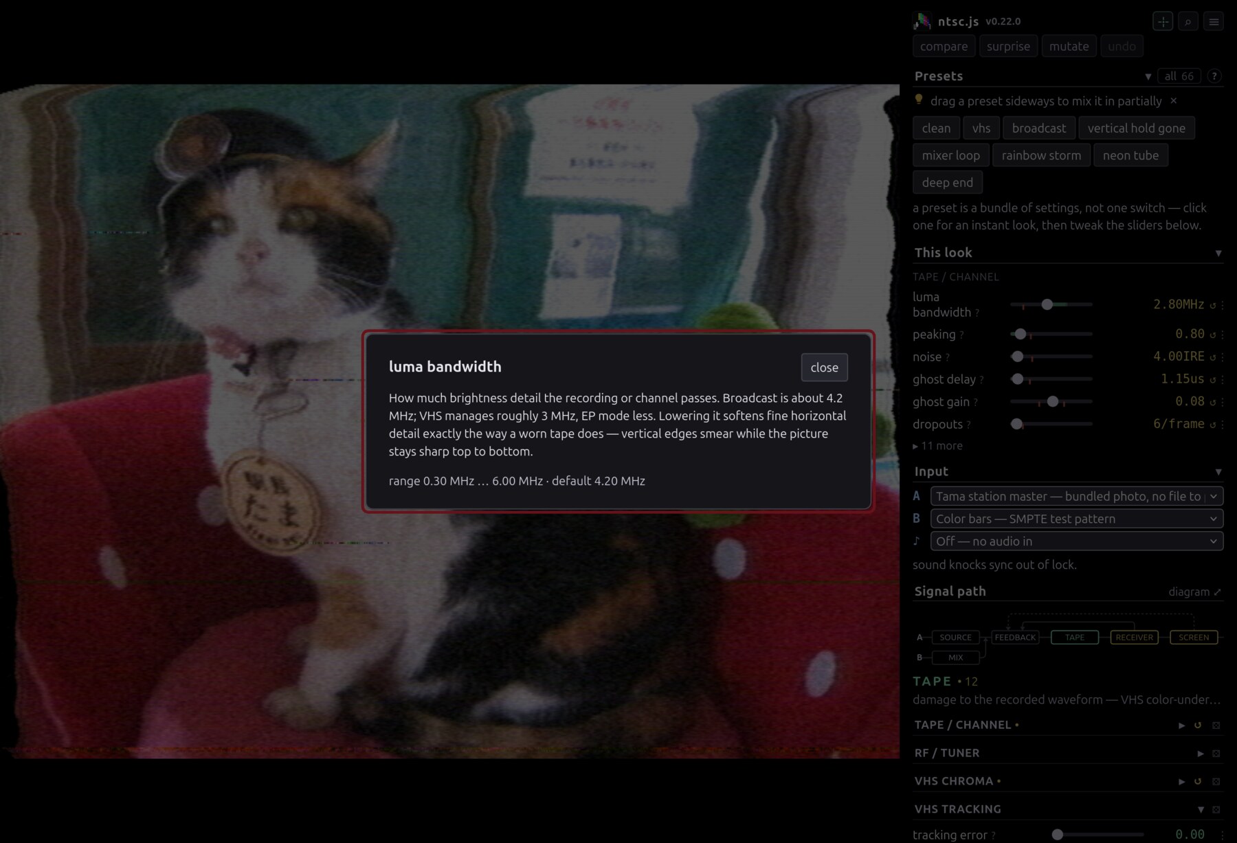 The app window with a slider's help card open, boxed in red